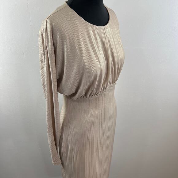 NWT Alexia Admor Champagne Gold Shimmer Long Sleeve Blouson Cocktail Dress M - Picture 4 of 10